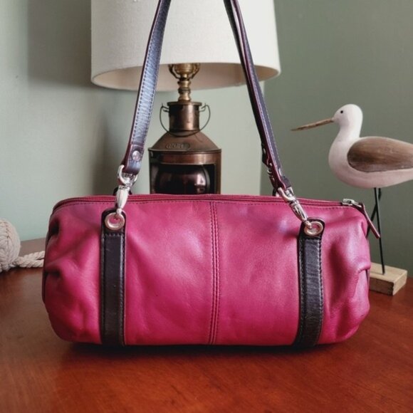 Lauren Ralph Lauren Dark Red Burgundy Leather Barrel Satchel Bag Purse - Picture 6 of 16